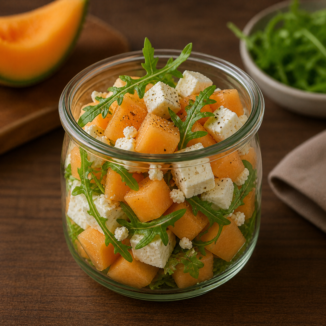 Melone-Feta-Salat im Glas